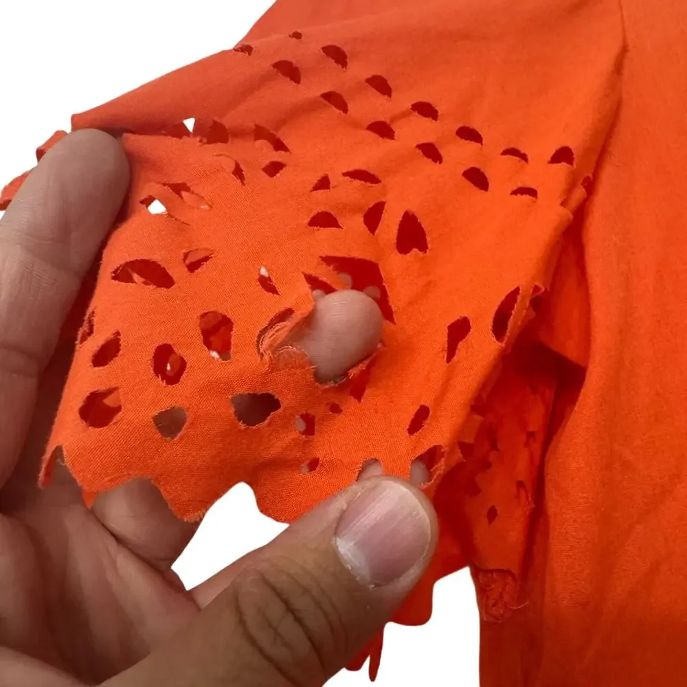 J.Crew‎ Blouse Women's XXS Top Orange Eyelet Flutter Sleeve Summer Cotton Blend